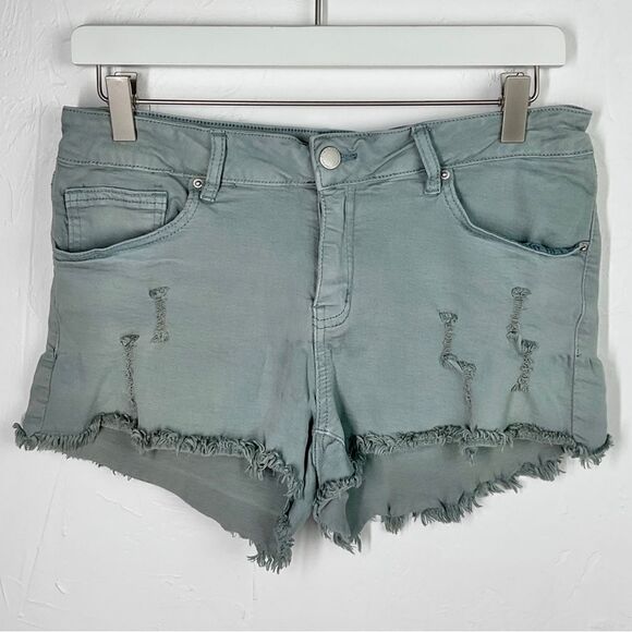 Angel Kiss Gray Blue Frayed Stretchy Jean Shorts 13 - Picture 5 of 5